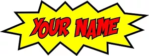 PAR DE CALCOMANÍAS ADHESIVAS DE CÓMIC DE NOMBRE DE RAZA POW - TU ELECCIÓN DE NOMBRE - Imagen 1 de 1