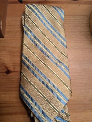 NUEVA Corbata Con Etiqueta Paul Dione 100% Seda Dorado Bebé Azul Raya Texturizada 66" de Largo  Foto 1 de 4