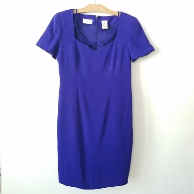 Vintage Liz Claiborne Silk Floral Dress 10 Petite Blue Green Beaded Mini Shift - Image 1 of 4