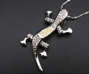 GJ69 * SET -SALAMANDER BUNT ANHÄNGER ,FEUEROPAL & SILBERKETTE 925 Sterlingsilber - Bild 1 von 4