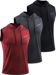 Men's Workout Tank Tops 3 Pack Sleeveless Running Shirts with Hoodie - Picture 1 of 7