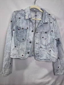 LEE Workwear Blue Floral Cropped Chore Jacket Size S As Is Condition - Picture 1 of 8