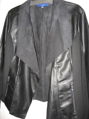 Apt 9, черная веганская кожа, куртка, карманы, замшевый воротник, открытый передний, большой - Изображение 1 из 4