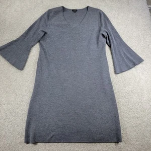 Talbots Womens Sweater Dress XL Gray Merino Wool Flounce Sleeve V-neck Pullover - Picture 1 of 11