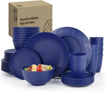 Juego de 40 piezas de vajilla de paja de trigo, platos de cena, tazas, tazones para pasta, juego de platos Foto 1 de 4