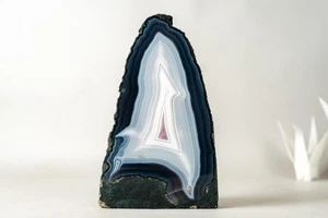 Natürliche blau-weiße Spitze Achat Kathedrale mit flammenartigen Wirbelzeichnungen - Bild 1 von 10