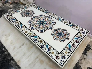 5'x3' White Marble coffee dining Table Top Floral Inlay Handicraft Home Decor - Picture 1 of 13