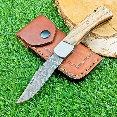 Custom made DAMASCUS STEEL POCKET FOLDING knife , POCKET KNIVES W/SHEATH Z-6150 - Image 1 of 4