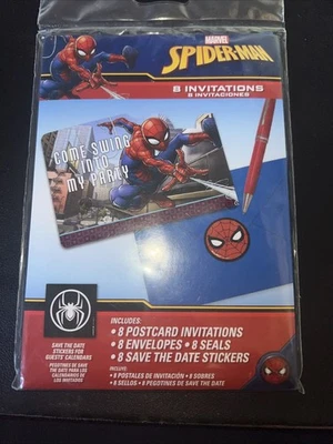 Spiderman Marvel Superhéroe Niños Fiesta de Cumpleaños 8 Invitaciones Ven a Columpiarse Foto 1 de 3