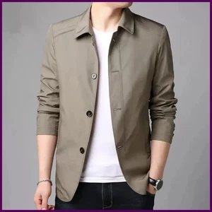 Frühling Herbst Herren Jacke Revers Langarm Reißverschlussleiste Männermantel Einfarbig - Bild 1 von 30