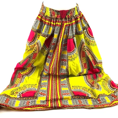 Falda para mujer Grass Fields African Shop estampada XL tela tribal amarilla floral Foto 1 de 4