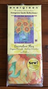 Evergreen Welcome Sunflower Blues Suede Reflections Flag  #1353276 Double Sided