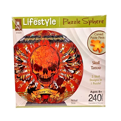 Nuevo PUZZLE CALAVERA ESFERA 3D con varios tatuajes 240 piezas estilo de vida desconcertado #31023 Foto 1 de 4
