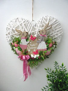 Weidenherz "Hasenpaar" Türdeko Wand Dekohänger Türkranz Ostern Osterkranz 40 cm - Bild 1 von 4