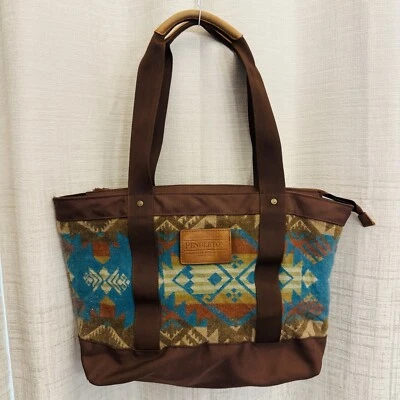 Pendleton Tote Bag/Wool Bag Southwestern Aztec Leather Trim - Image 1 of 4