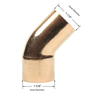 Waage Supply 1-1/4 Zoll, 1-1/4" 45 Grad Kupfer Street Winkel FTG x C, 5 Stück - Bild 1 von 2