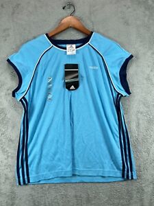 NWOT Adidas Satin Top Womens 2XL Blue Navy 3 Stripe Spell Out Logo Embroidered