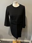 Ladies Asos Black Ruched Waistband Wrap Look 3/4 Sleeve Dress Size 16 Bnwt