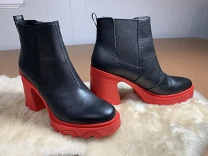 Sorel Brex Waterproof “Cherry Bomb” Chelsea Platform Heeled Lug Boots, US 10 - Picture 1 of 16