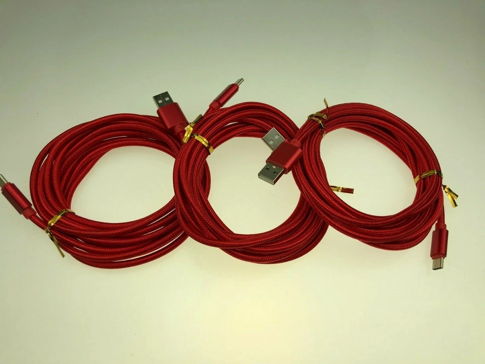 3-Pack 10ft Type-C to USB Nylon Braided Charging Cable Cord for Android Phones - Image 1 of 1