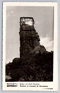 RPPC Meteora, Greece Roussanou Monastery Convent Atop Pillars Cambunian Postcard - Picture 1 of 3