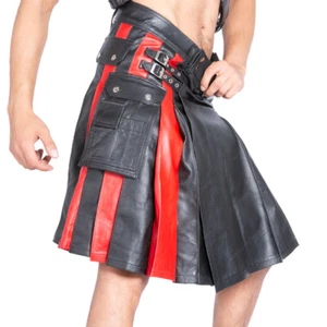 LARP ROMANO LGBTQ da uomo in vera pelle di mucca scozzese a pieghe rosso e nero - Foto 1 di 6