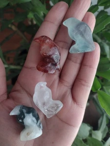 4pc Lot Of Raven Carvings Crystal Crows Carved Stone Quartz Moss Agate Fluorite - Picture 1 of 4