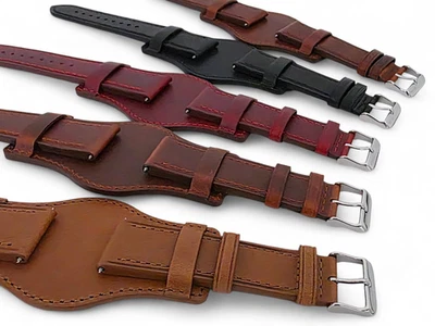Wrist Envy Bund Leather Watch Strap Band Custom Handmade Military Cuff 20mm 22mm — 第 1/4 张图片