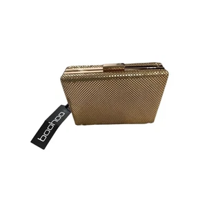 Boohoo Gold Mesh Evening Clutch Party Bag Wedding Prom Accessory New - Picture 1 of 10
