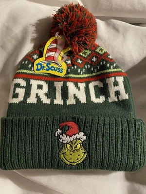 Grinch Beanie Pom Pom Hat Bioworld The Grinch Dr Seuss Christmas Holiday NEW NWT - Image 1 of 4