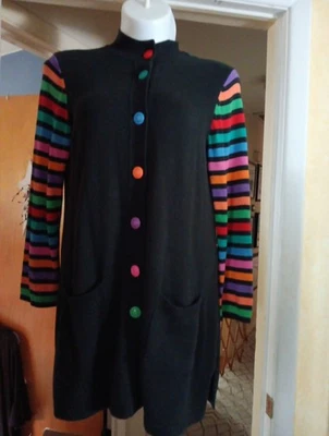 Cárdigan Bob Mackie Usable Arte Arco Iris Rayas Mujer Talla Grande Negro Colorido Foto 1 de 4