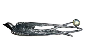 Precioso broche de ópalo golondrina rápida Art Deco réplica victoriana de peltre 1984 - Imagen 1 de 5