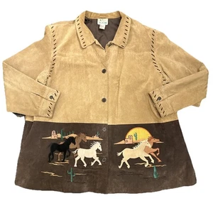 Quacker Factory Western Cowgirl Equestrian Boho Suede Suede Braid Trim Jacket 3x - Picture 1 of 15