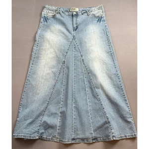 Y2K Route 66 Denim Maxi Skirt Long Jean Skirt Flare Light Wash 15/16 - Picture 1 of 3