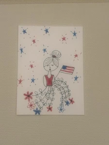 Tarjeta de arte en miniatura original ACEO/ATC/acea de niña patriótica con bandera de EE. UU. - Imagen 1 de 1