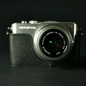 Genuine Real Leather Half Camera Case Bag Cover Handmade for Olympus E-PL3 EPL3 - Photo 1 sur 5