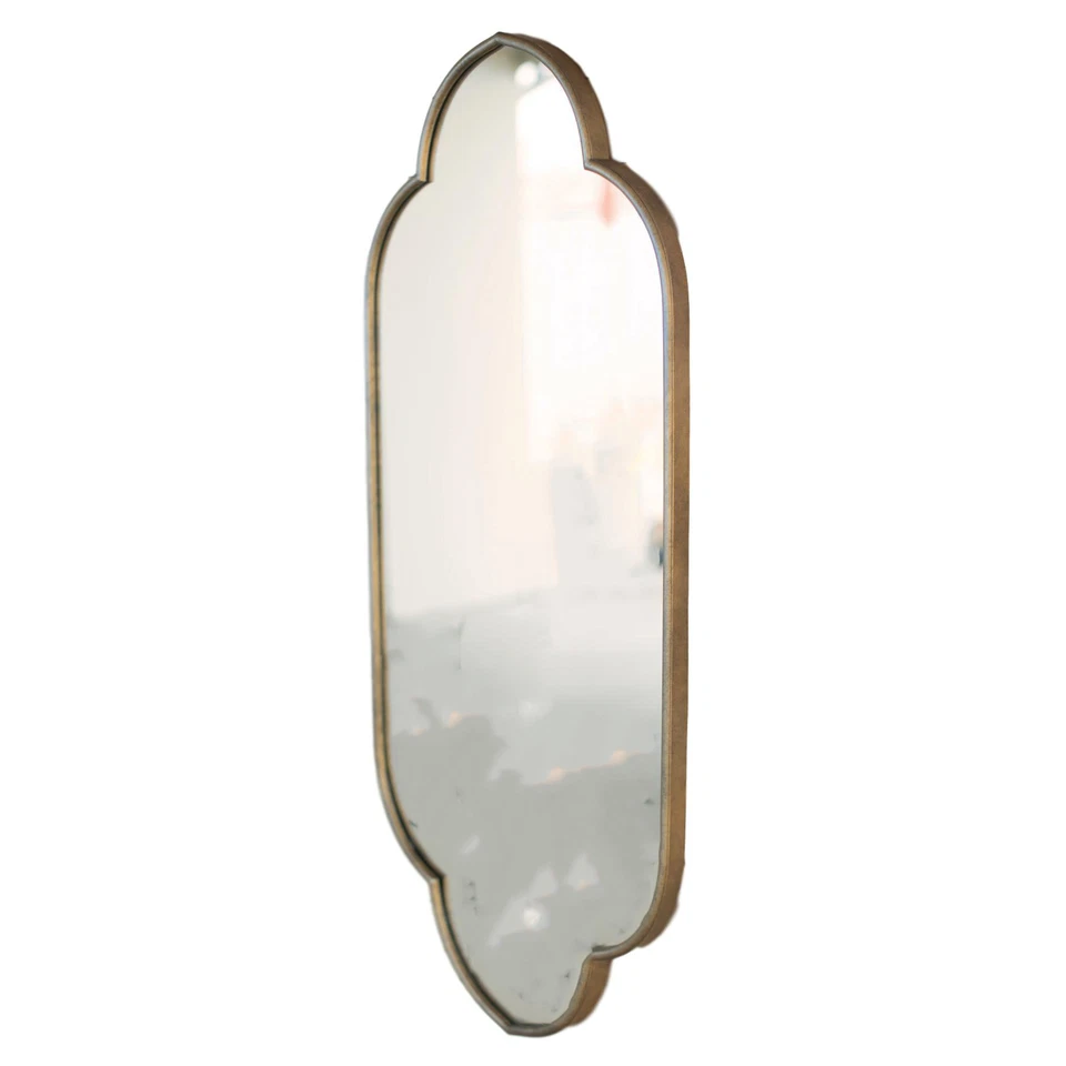 Elegant Graceful Arched Design 48 Inch Antiqued Gold Metal Mirror Shaped - Image 1 of 2