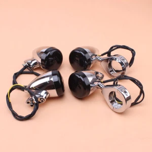 4pcs Chrome Front Rear LED Fork Clamp Turn Signal Amber Light 39mm Smoke Lens - Picture 1 of 6