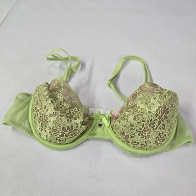 Victoria's Secret Women Bra 34B Green Floral Balconet Underwired Bow Lace Demi - Image 1 of 4