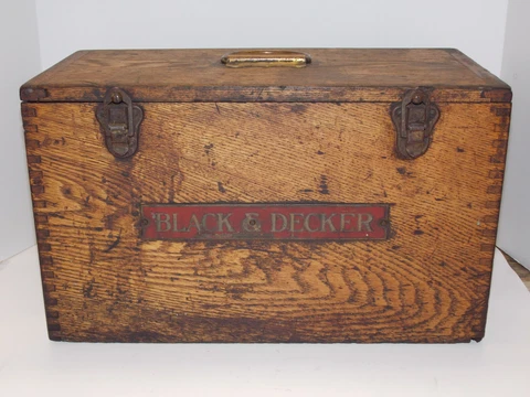 Antique Black and Decker Oak Toolbox Box - Dovetailed W/ Brass Hardware - RARE!! Cover