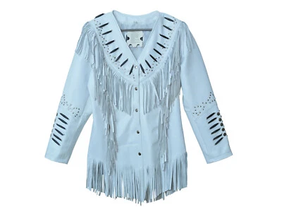 Mujeres Nativas Americanas Western Vaquera Chaqueta de Cuero Gamuza Tachonado Flecos Cuentas Foto 1 de 4