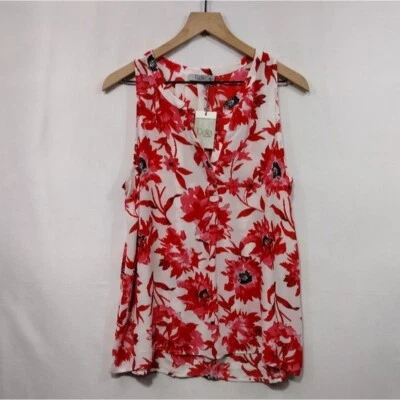 NEW Dalia Floral Sleeveless Blouse Women's L Red Cottagecore Romantic Feminine - Image 1 of 4