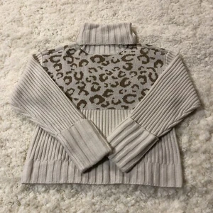 NINE WEST Sweater Knit Womens Extra Small White Relaxed Cowl Neck Animal Print - Picture 1 of 9
