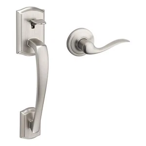 Kwikset Prescott Front Door Handle Set, Non-Locking, Satin Nickel, No Deadbolt - Picture 1 of 8