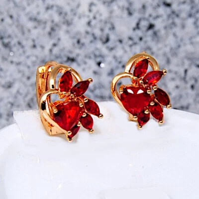 Dameohrringe  bildhübsche Ohrringe Blumen vergoldet Gold K18/750er rote Granat - Bild 1 von 3