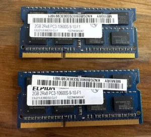 ELPIDA 2 GB 2Rx8 PC3-10600S-9-10-F1 HP PN 579155-001 Laptop Memory Ram 2 Sticks - Picture 1 of 2