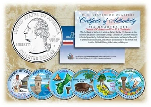 2009 COLORIZED US MINT TERRITORIES QUARTERS * Set of 6 Coins * with Capsules - Picture 1 of 3