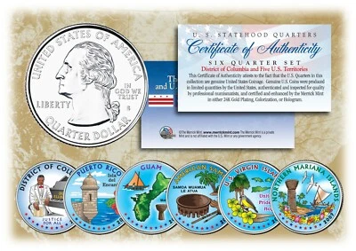 2009 COLORIZED US MINT TERRITORIES QUARTERS * Set of 6 Coins * with Capsules - Image 1 of 3