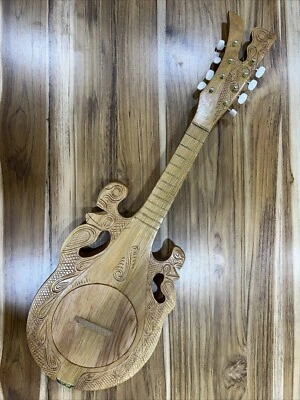 RARE Tahitian Ukulele 8 String Wood Carved Tiki Guitar Polynesian Hawaii Tahiti - Image 1 of 4