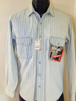 Новый из старых запасов новый винтажный 80 90-х Street WRANGLER мужчин состаренный выцветший Jean джинсовой ткани работы рубашка S - Изображение 1 из 4